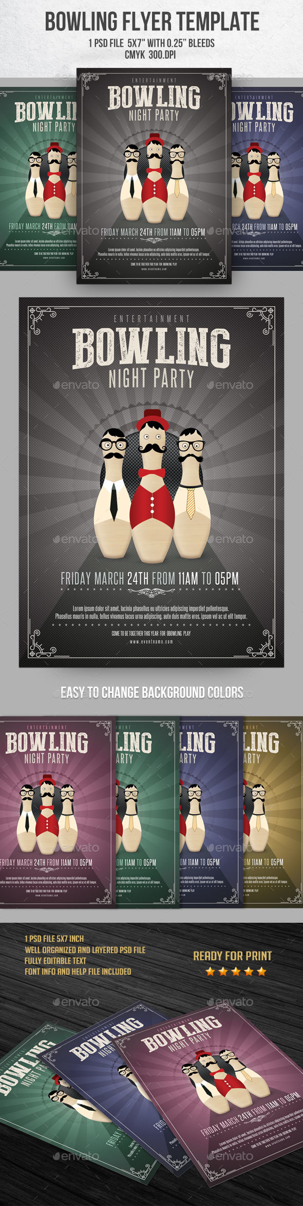 Bowling Night Flyer Template - Flyers Print Templates