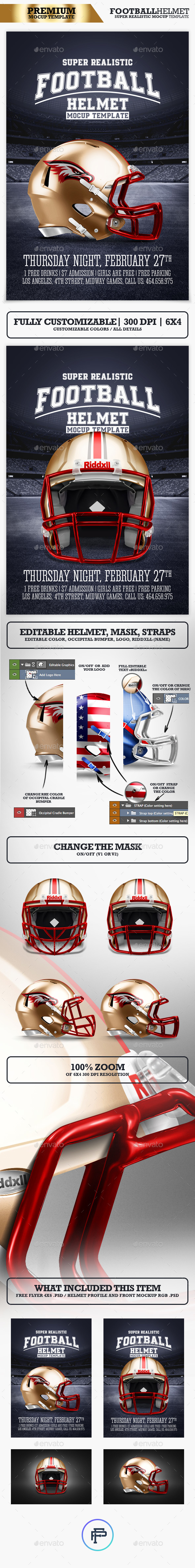 Realistic Football helmet Mockup / Full customizable - Product Mock-Ups Graphics