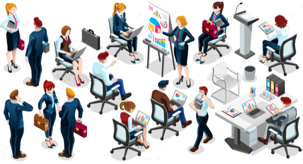 Isometric People Sale Interview 3D Icon Set Vector Illustration - Vectors