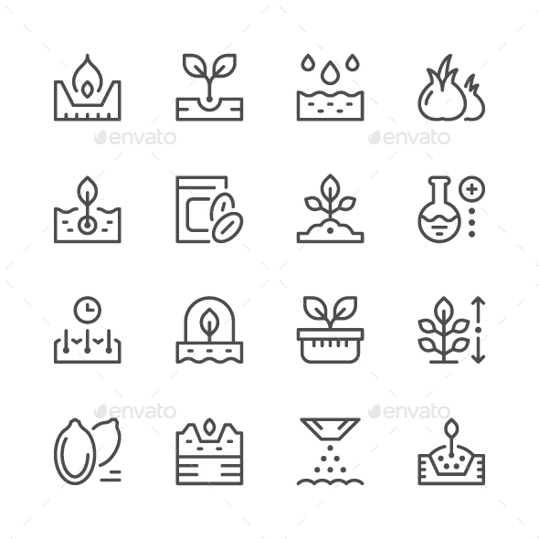 Set Line Icons of Seed and Seedling - Man-made objects Objects