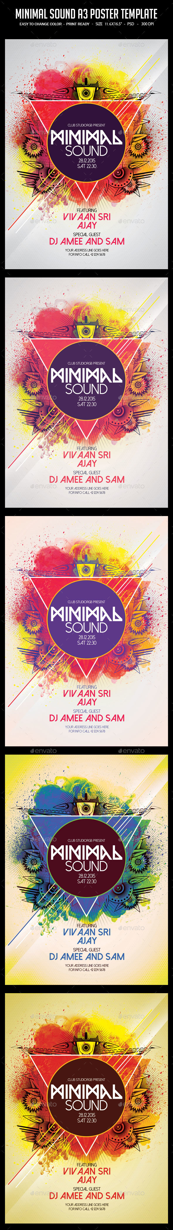 Minimal Sound A3 Poster Template - Clubs & Parties Events