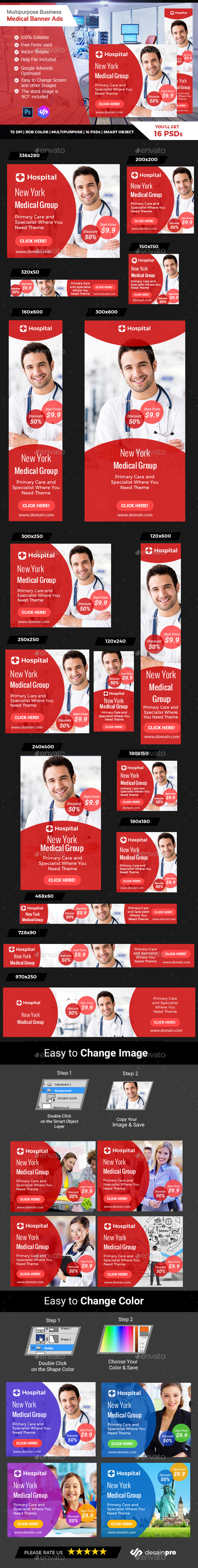 Red Doctor Medical Banner Ads - Banners & Ads Web Elements