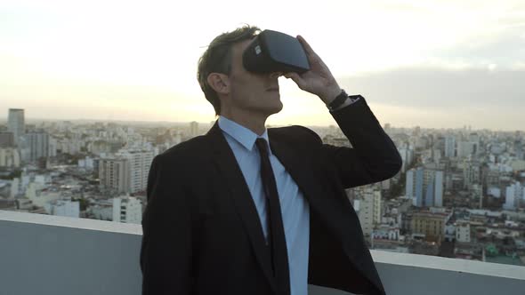 Businessman wearing virtual reality glasses