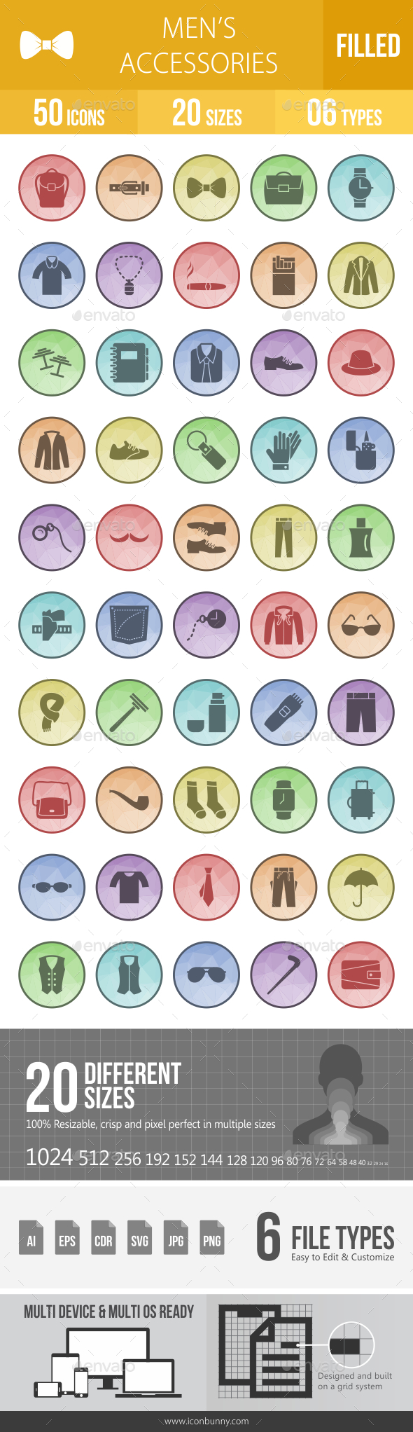 Men's Accessories Filled Low Poly B/G Icons - Icons
