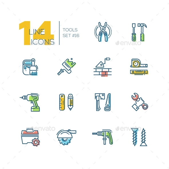 Tools - Colored Modern Single Line Icons Set - Industries Business