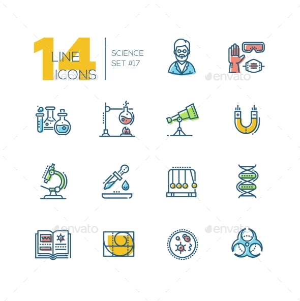 Science - Colored Modern Single Line Icons Set - Technology Conceptual