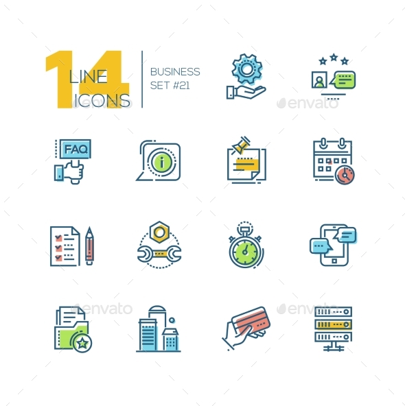 Business - Colored Modern Single Line Icons Set - Miscellaneous Vectors