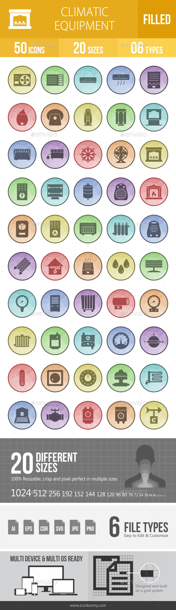 Climatic Equipment Filled Low Poly B/G Icons - Icons