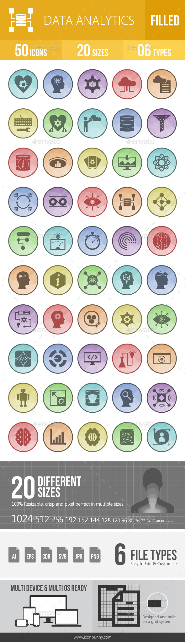 Data Analytics Filled Low Poly B/G Icons - Icons