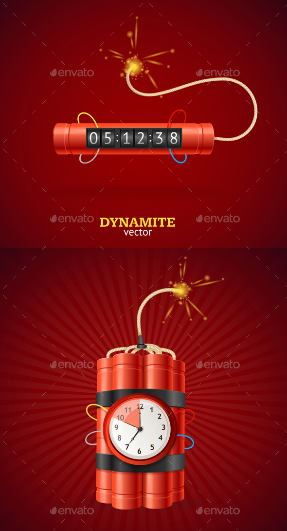 Detonate Dynamite Bomb and Timer Clock. - Conceptual Vectors