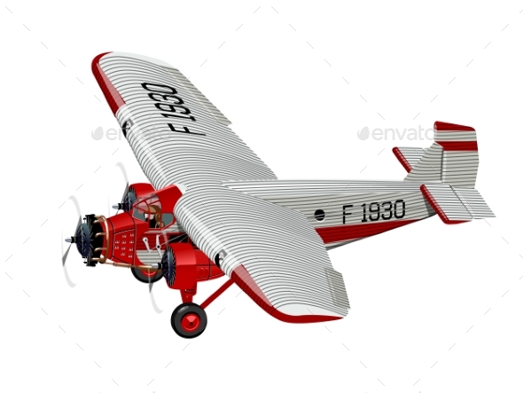 Cartoon Retro Airplane - Man-made Objects Objects