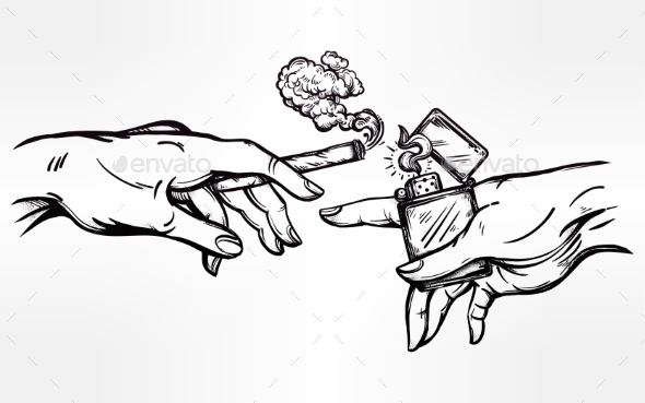 Hands with Weed Joint or Cigarette and a Lighter - People Characters