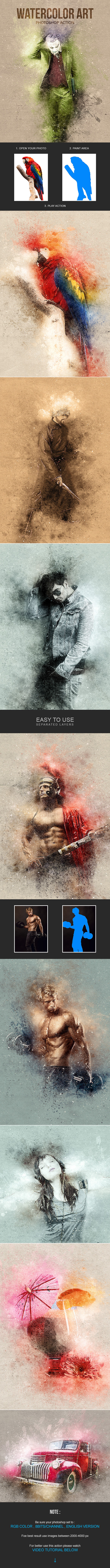 Watercolor Art - Photoshop Action - Photo Effects Actions