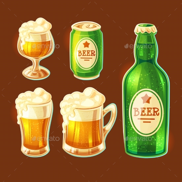 Set of Cartoon Various Containers - Food Objects