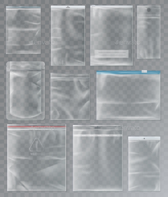 Set of Isolated Sachet, Packs or Bags - Man-made Objects Objects