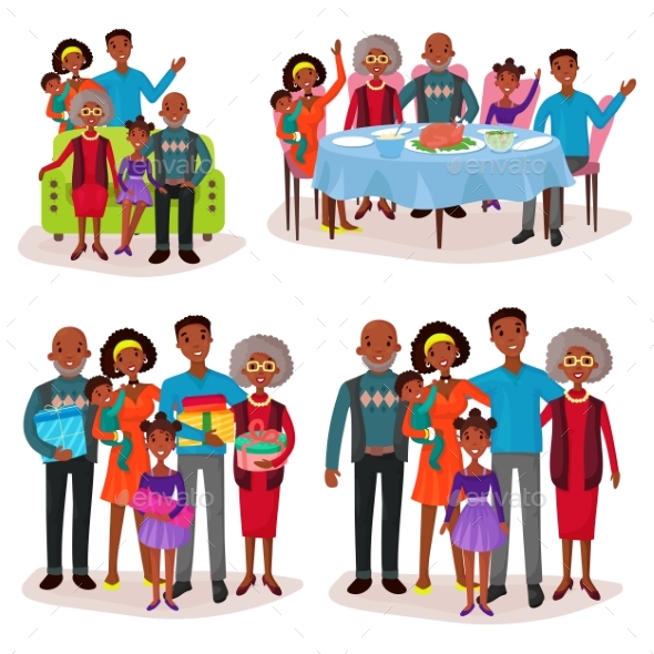 Family Set at Holidays or Festive Gathering - People Characters
