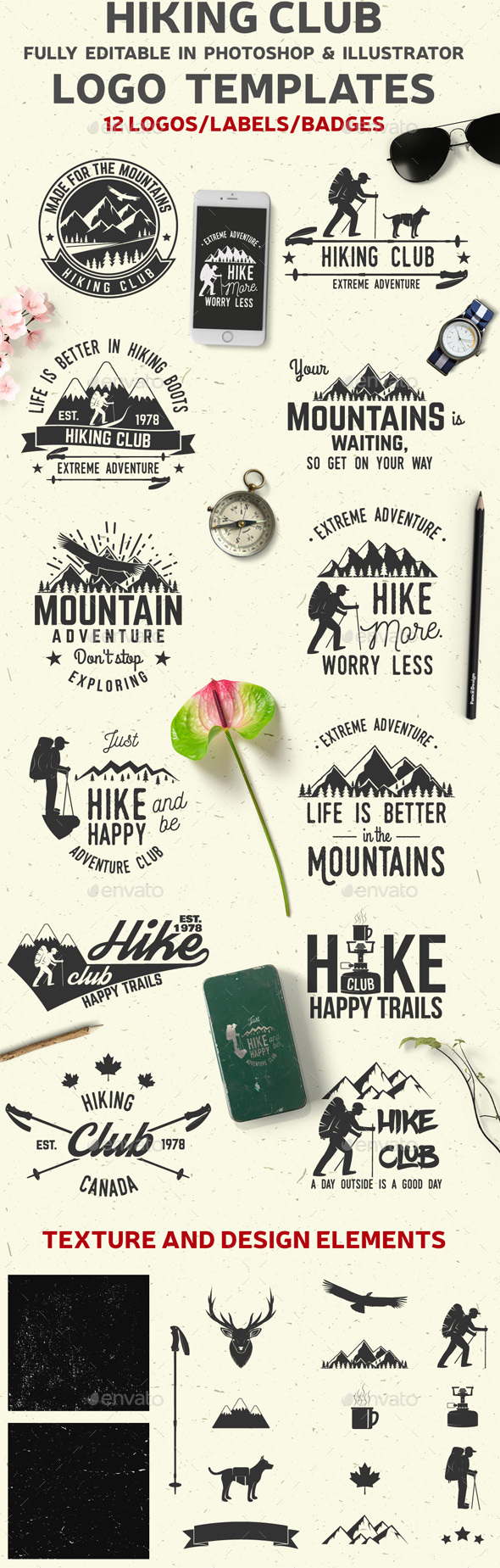 Hiking Club - Badges & Stickers Web Elements