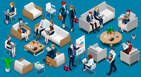Isometric People Team Work 3D Icon Set Vector Illustration - People Characters