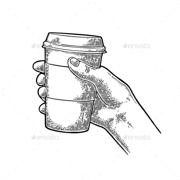 Hand Holding a Disposable Cup of Coffee - Food Objects