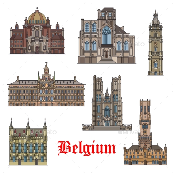 Belgian Travel Landmarks Icon for Tourism Design - Buildings Objects
