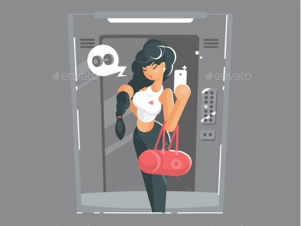 Young Girl Selfie in Elevator - People Characters