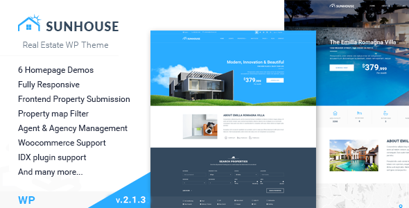 Sun House - WP de bienes raíces | Tema WordPress adaptable para bienes raíces