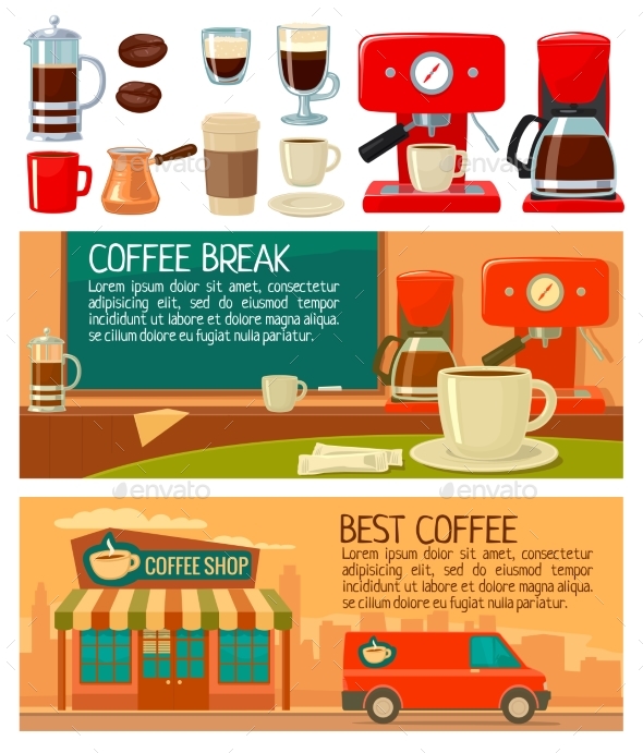Set Banners for Coffee Service in Shop and Cafe - Miscellaneous Vectors