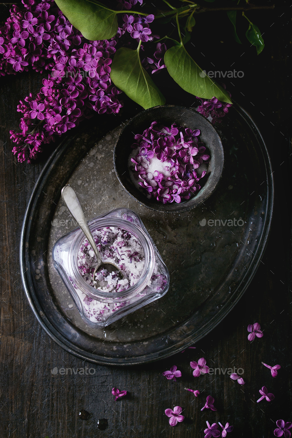 Lilac flowers in sugar - Stock Photo - Images