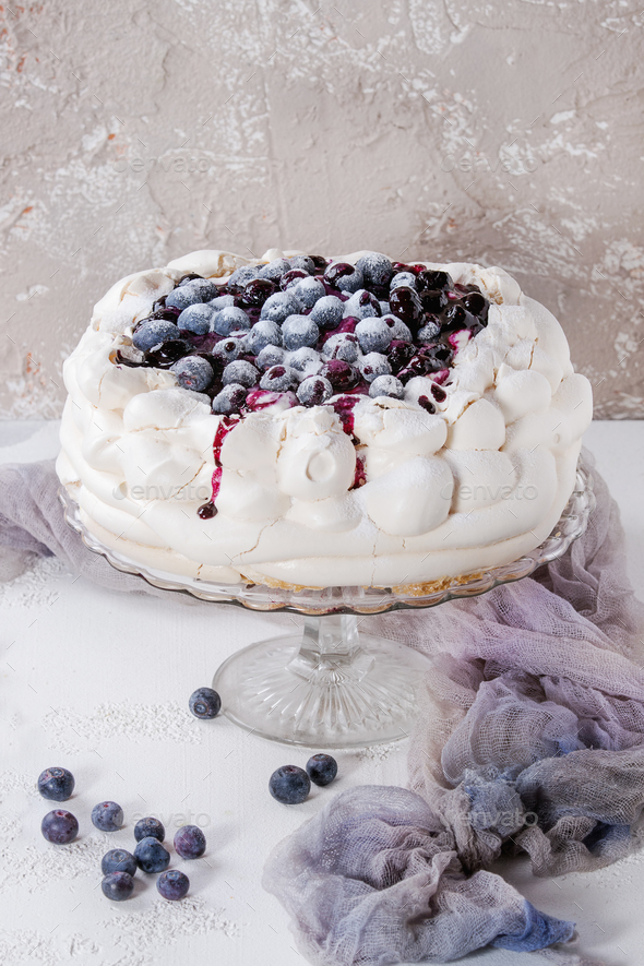 Meringue Cake Pavlova With Blueberries Stock Photo By Natashabreen