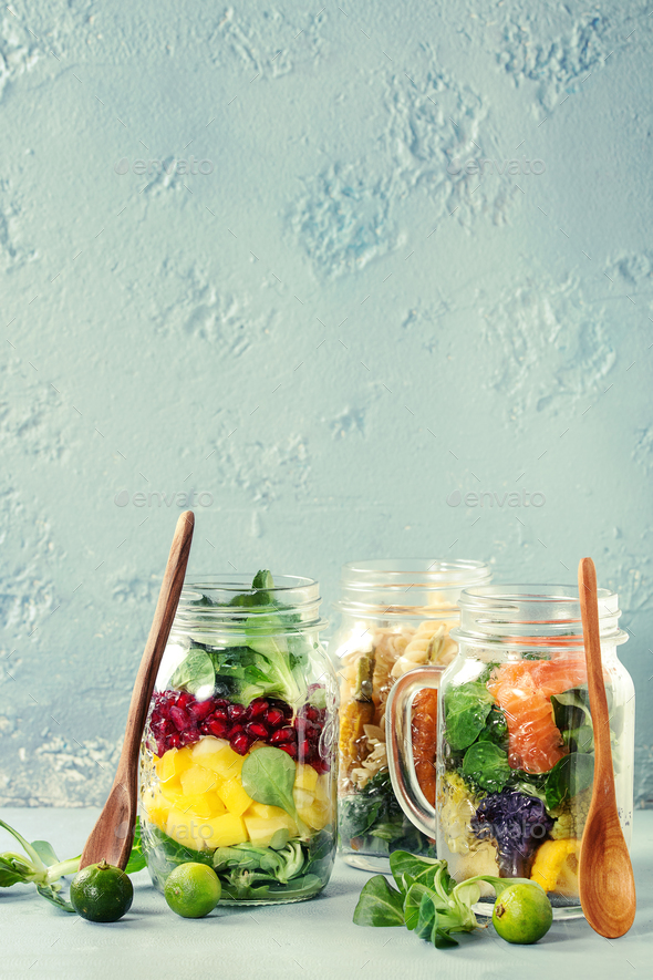Salads in mason jars - Stock Photo - Images