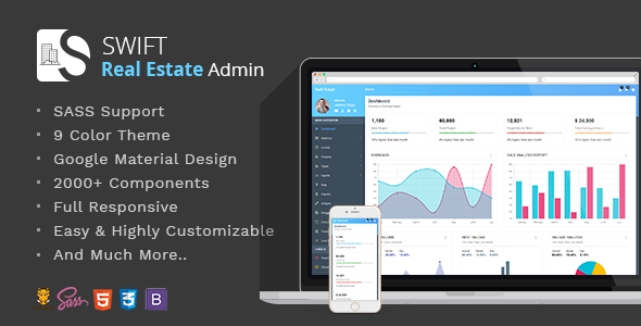 Swift Real Estate Bootstrap Material Dashboard Template By Thememakker Real Estate Dashboard Templates