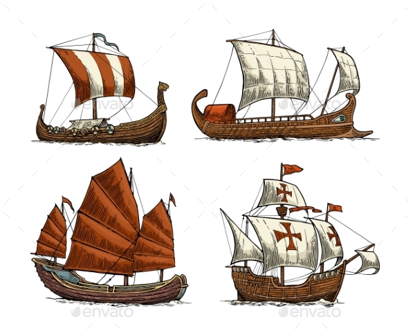 Set of Sailing Ships - Man-made Objects Objects