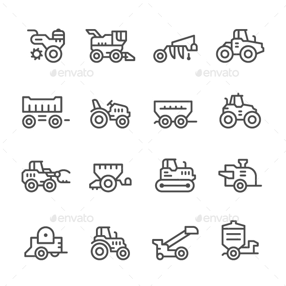 Set Line Icons of Agricultural Machinery - Man-made objects Objects