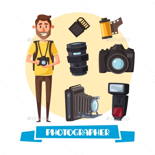Photographer with Digital Camera Cartoon Icon - People Characters