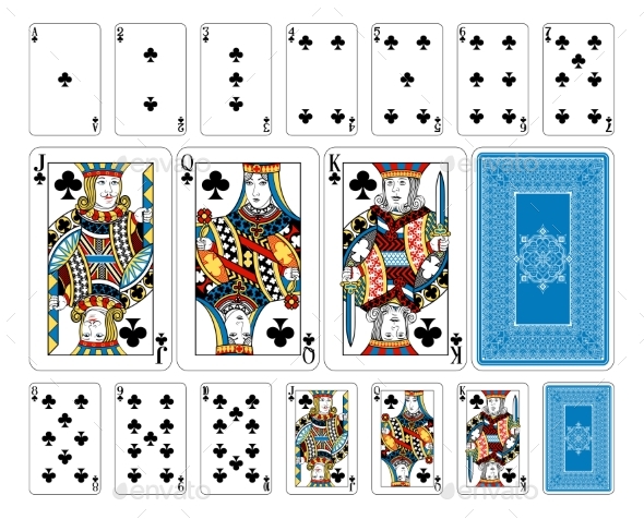 Bridge Size Club Playing Cards Plus Reverse - Miscellaneous Vectors