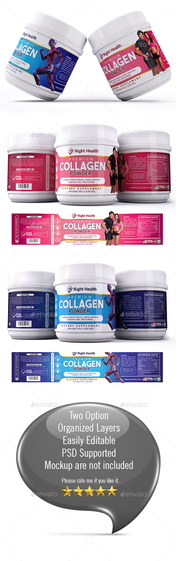 Collagen Powder Supplement - Packaging Print Templates