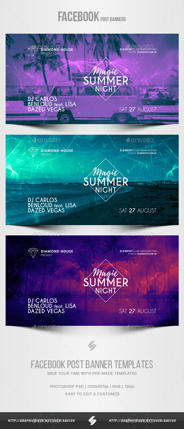 Electronic Music Party vol.19 - Facebook Post Banner Templates - Social Media Web Elements