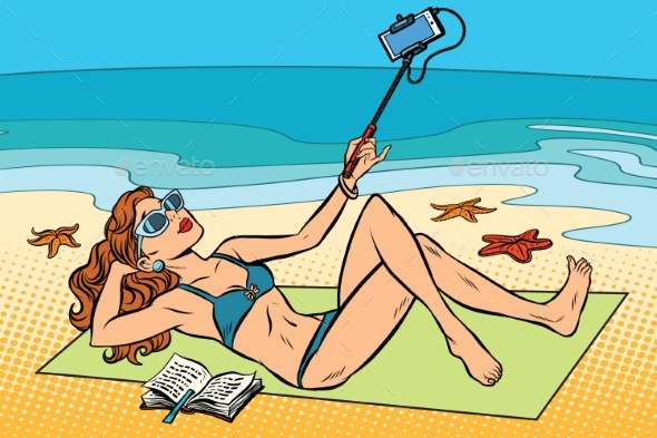 Young Woman on the Beach Doing a Selfie - Landscapes Nature