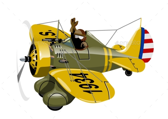 Cartoon Retro Fighter Plane - Man-made Objects Objects