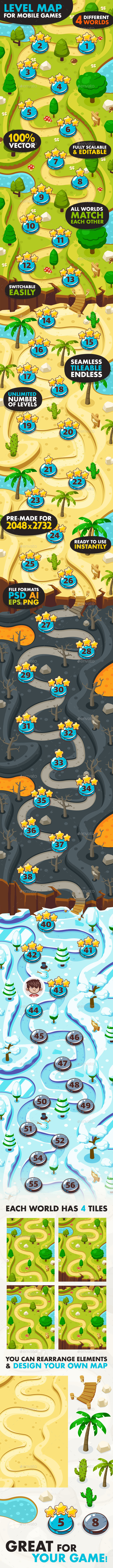 Game Level Map with 4 Different Worlds - Miscellaneous Game Assets