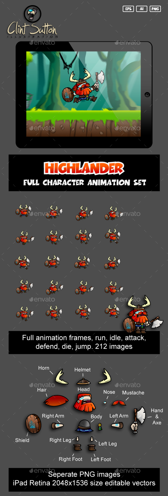 Highlander Run Set - Sprites Game Assets