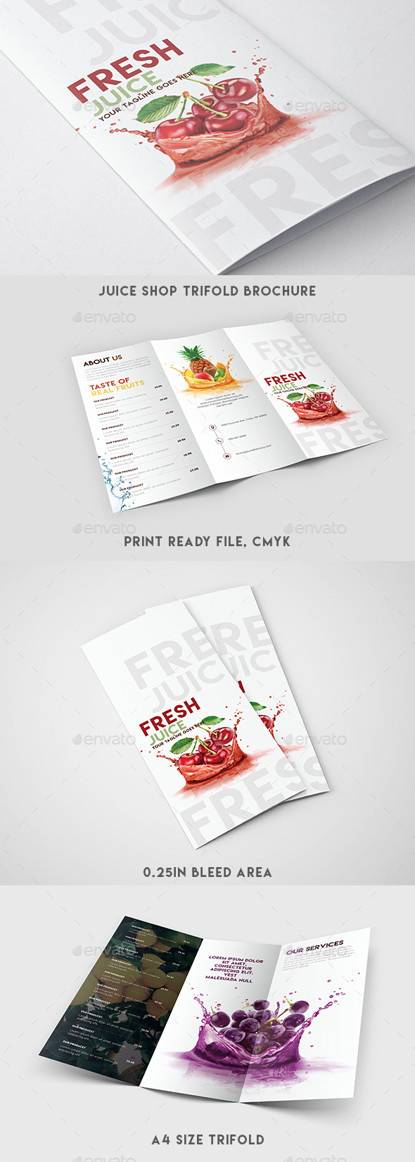 Trifold Brochure - Juice Shop Menu - Brochures Print Templates