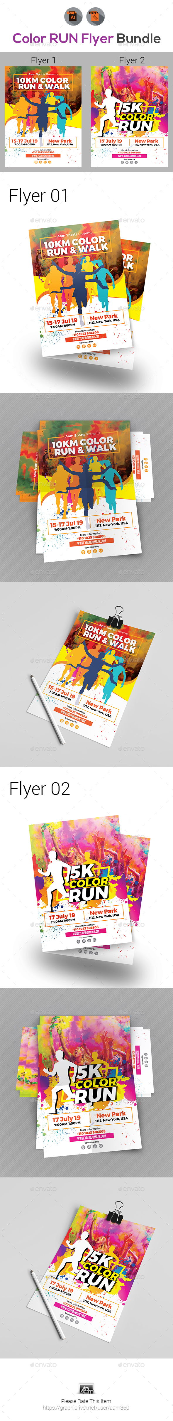 Color Run Festival Flyers Bundle - Events Flyers