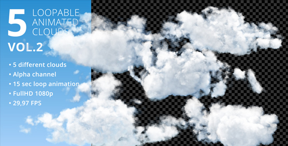 5 Animated Loopable Clouds. Vol.2