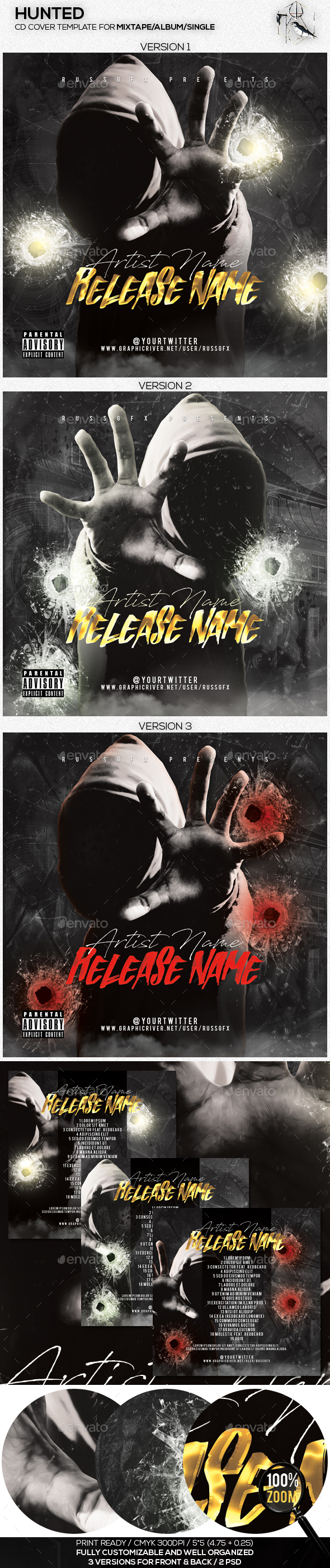 Hunted PSD CD Mixtape Cover Template - CD & DVD Artwork Print Templates