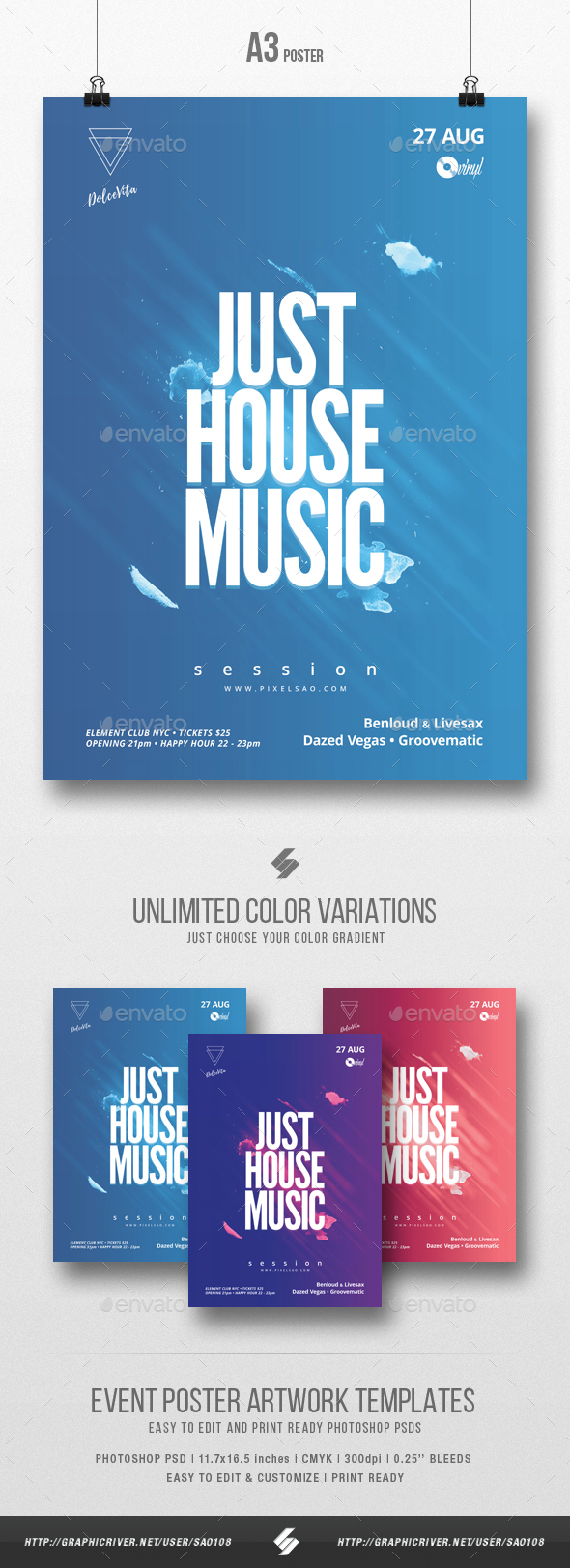 Just House Music vol.2 - Minimal Flyer / Poster Template A3 - Clubs & Parties Events