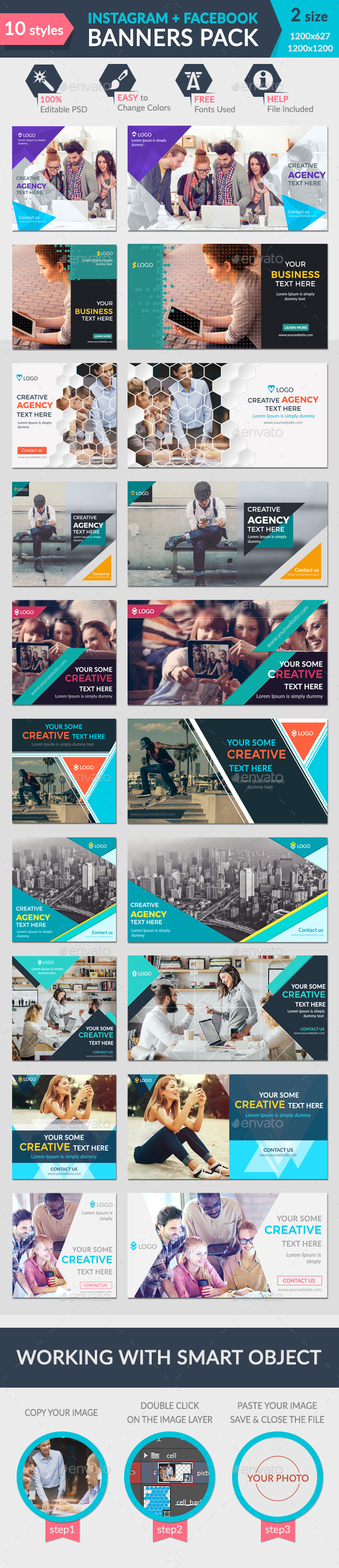 Facebook + Instagram Banners Pack-2 - Banners & Ads Web Elements