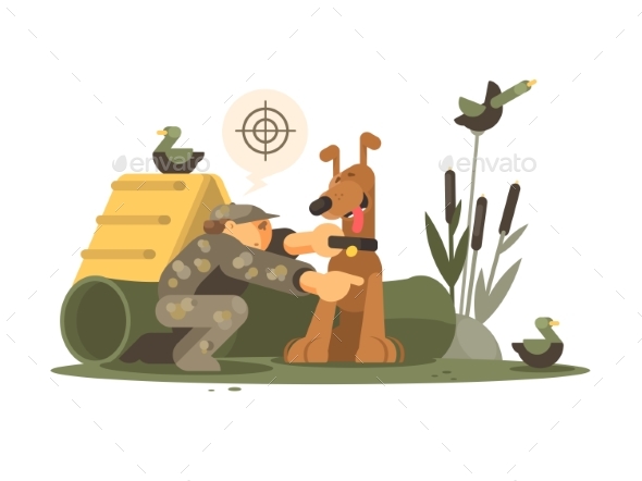 Cynologist Training Hunting Dog - People Characters