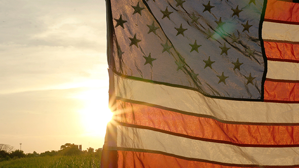 United States Flag Sunset