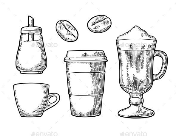 Glass of Latte Macchiato Coffee with Whipped Cream - Food Objects